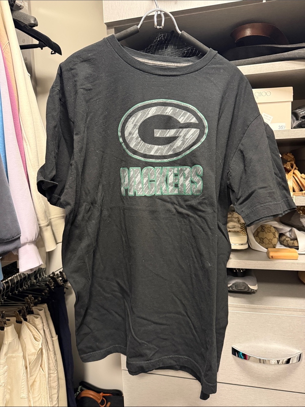 Green Bay Packers Black Graphic Tee - Black with Green Logo XL